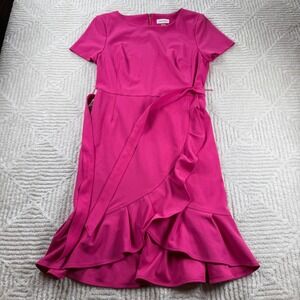 Calvin Klein Fuchsia Pink Midi Dress with Ruffle Wrap Detail